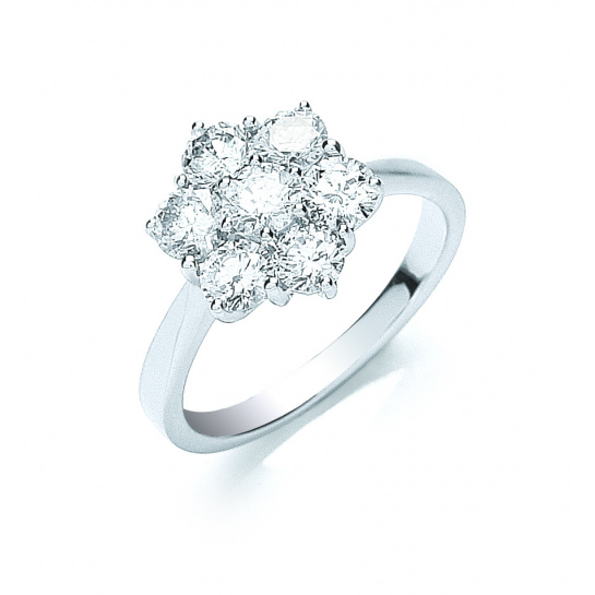 18ct  White Gold 7 Stones D.1.50ctw Cluster Diamond Ring